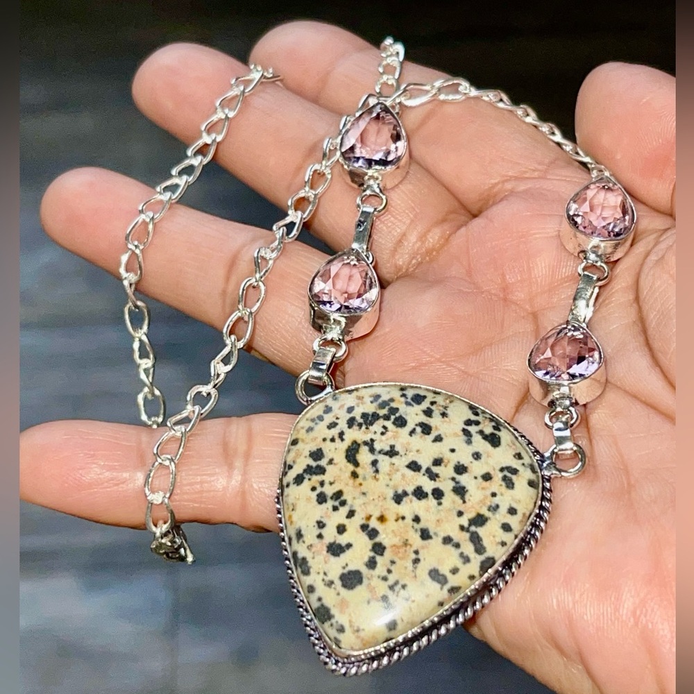 Dalmation Jasper Pendant Necklace 16-17”